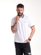 Polo Moda Masculino | Blanco con Cuello Gris y Franja Azul Oscura — foto 5