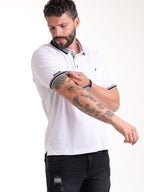 Polo Moda Masculino | Blanco con Cuello Gris y Franja Azul Oscura — foto 7