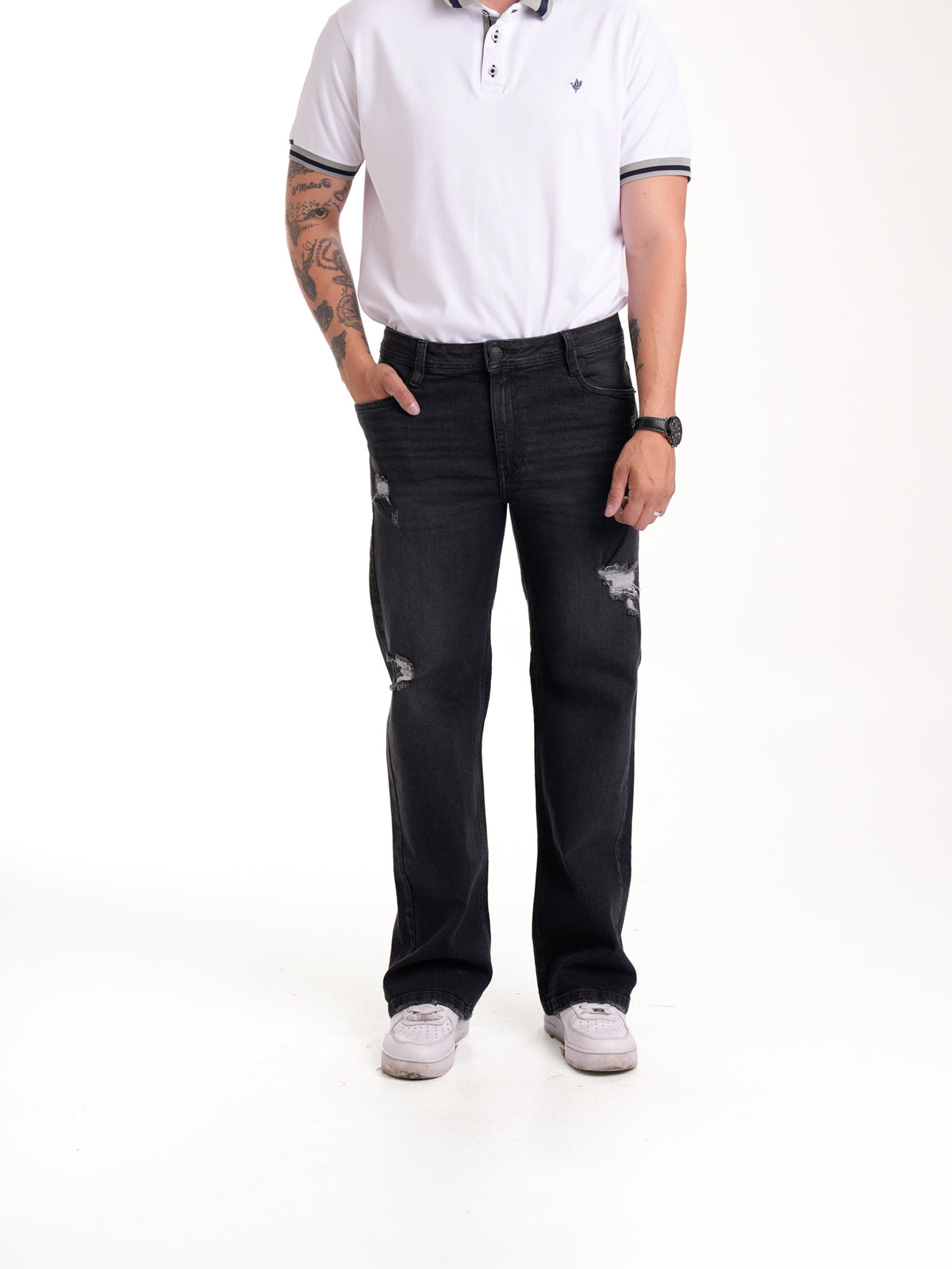 Jean Masculino | Gris con Destroyer Delanteros y Placa Bolsillo Trasero Derecho
