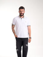 Polo Moda Masculino | Blanco con Cuello Verde Oliva y Beige