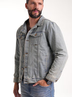 Chaqueta Masculina | Denim Azul Claro Botones Bronce Verdoso y Placa en el Bolsillo Izquierdo — foto 6