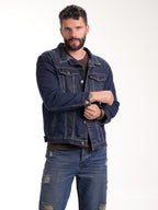 Chaqueta Masculina | Denim Azul Oscuro Botones Bronce Verdoso y Placa en el Bolsillo Izquierdo