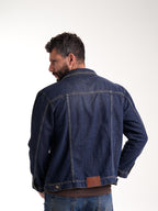 Chaqueta Masculina | Denim Azul Oscuro Botones Bronce Verdoso y Placa en el Bolsillo Izquierdo