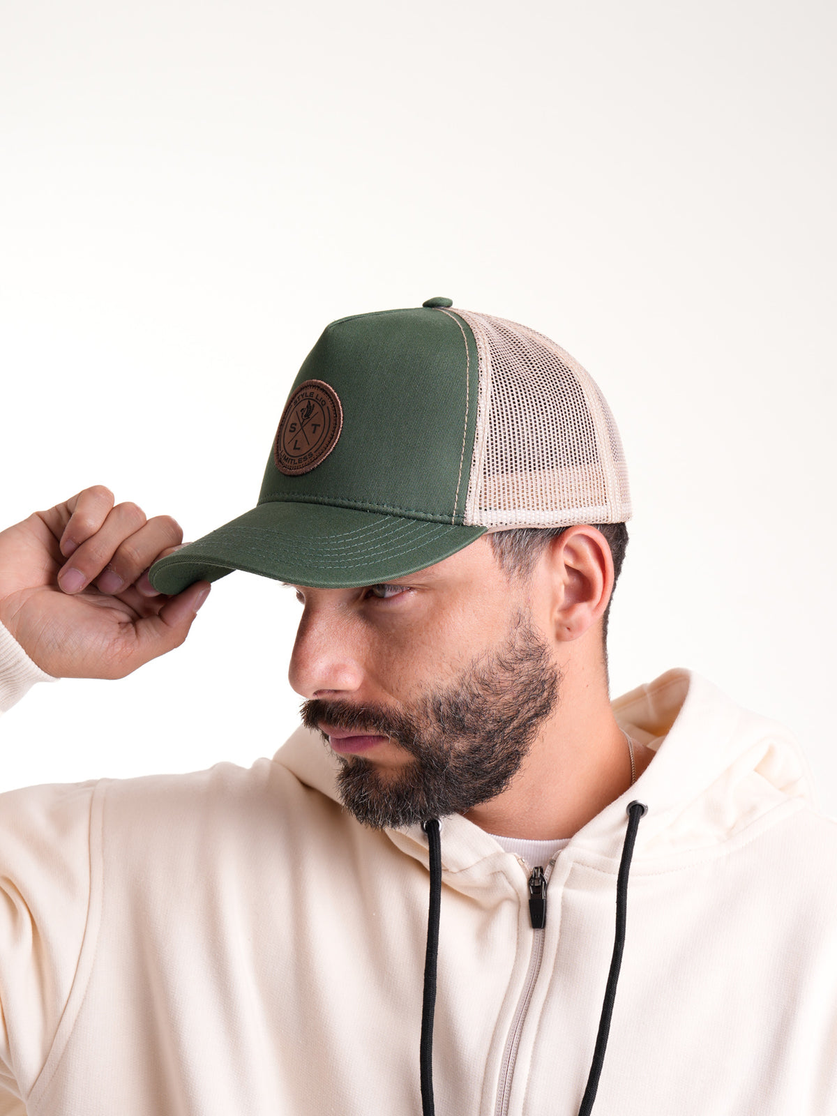 Gorra Unisex | Verde Oliva Beige Logo Café en Malla