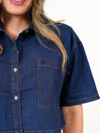 Camisa Crop Denim Azul | Diseño Premium Cropped