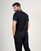 Polo Masculino Manga Corta | Algodón Premium Negro con Ribete Blanco