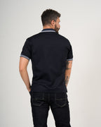 Polo Masculino Manga Corta | Algodón Premium Negro con Ribete Blanco