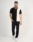 Polo Masculino Manga Corta | Algodón Premium Color Block Negro y Blanco