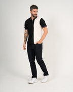 Polo Masculino Manga Corta | Algodón Premium Color Block Negro y Blanco