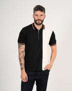 Polo Masculino Manga Corta | Algodón Premium Color Block Negro y Blanco
