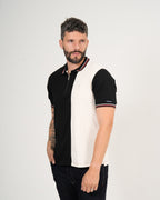 Polo Masculino Manga Corta | Algodón Premium Color Block Negro y Blanco