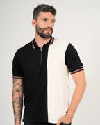 Polo Masculino Manga Corta | Algodón Premium Color Block Negro y Blanco