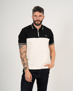 Polo Masculino Manga Corta | Algodón Premium Color Block Negro Blanco y Gris