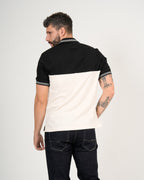 Polo Masculino Manga Corta | Algodón Premium Color Block Negro Blanco y Gris
