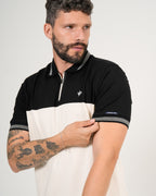 Polo Masculino Manga Corta | Algodón Premium Color Block Negro Blanco y Gris