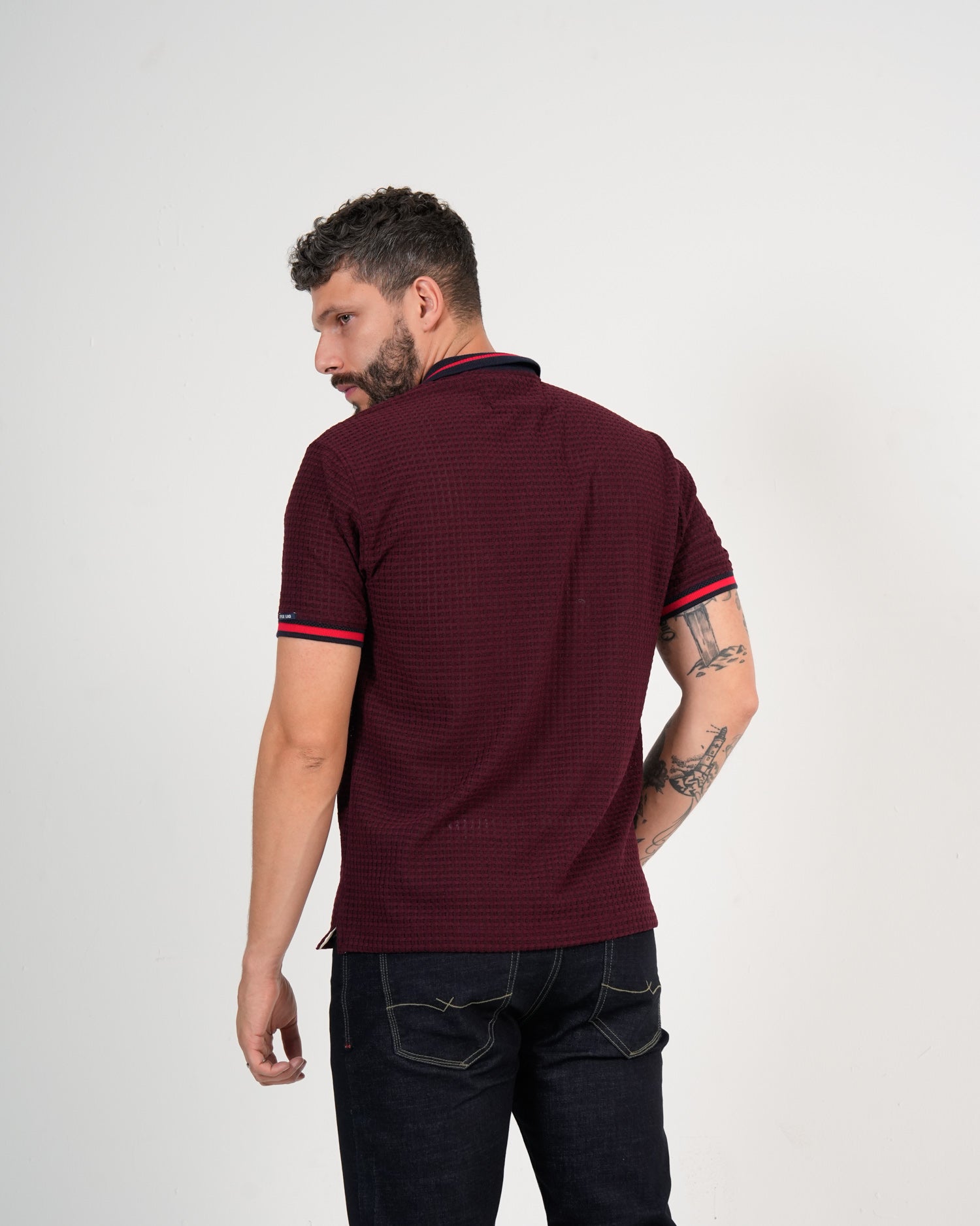 Polo Masculino Manga Corta | Algodón Premium Burdeos Textured con Ribete