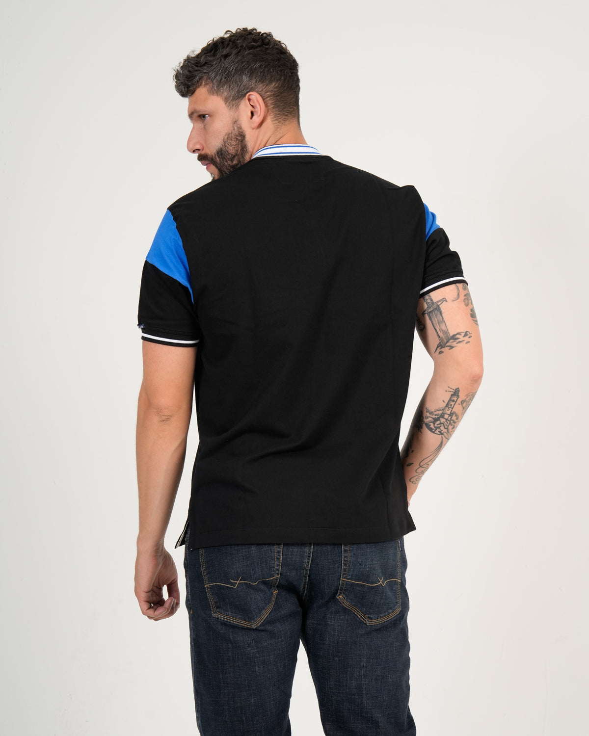 Polo Masculino Manga Corta | Algodón Premium Color Block Azul Royal y Negro