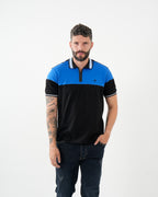 Polo Masculino Manga Corta | Algodón Premium Color Block Azul Royal y Negro