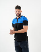 Polo Masculino Manga Corta | Algodón Premium Color Block Azul Royal y Negro