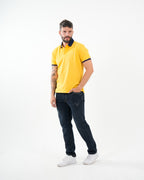 Polo Masculino Manga Corta | Algodón Premium Amarillo con Cuello Marino