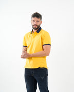 Polo Masculino Manga Corta | Algodón Premium Amarillo con Cuello Marino