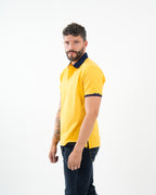 Polo Masculino Manga Corta | Algodón Premium Amarillo con Cuello Marino