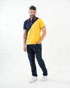 Polo Masculino Manga Corta | Algodón Premium Color Block Amarillo y Marino