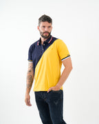 Polo Masculino Manga Corta | Algodón Premium Color Block Amarillo y Marino