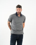 Polo Masculino Manga Corta | Algodón Premium Gris Melange con Ribete Marino