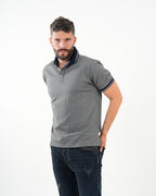 Polo Masculino Manga Corta | Algodón Premium Gris Melange con Ribete Marino