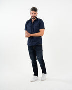 Camisa Masculina Manga Corta | Algodón Premium Azul Marino con Bolsillos