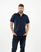 Camisa Masculina Manga Corta | Algodón Premium Azul Marino con Bolsillos
