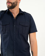 Camisa Masculina Manga Corta | Algodón Premium Azul Marino con Bolsillos
