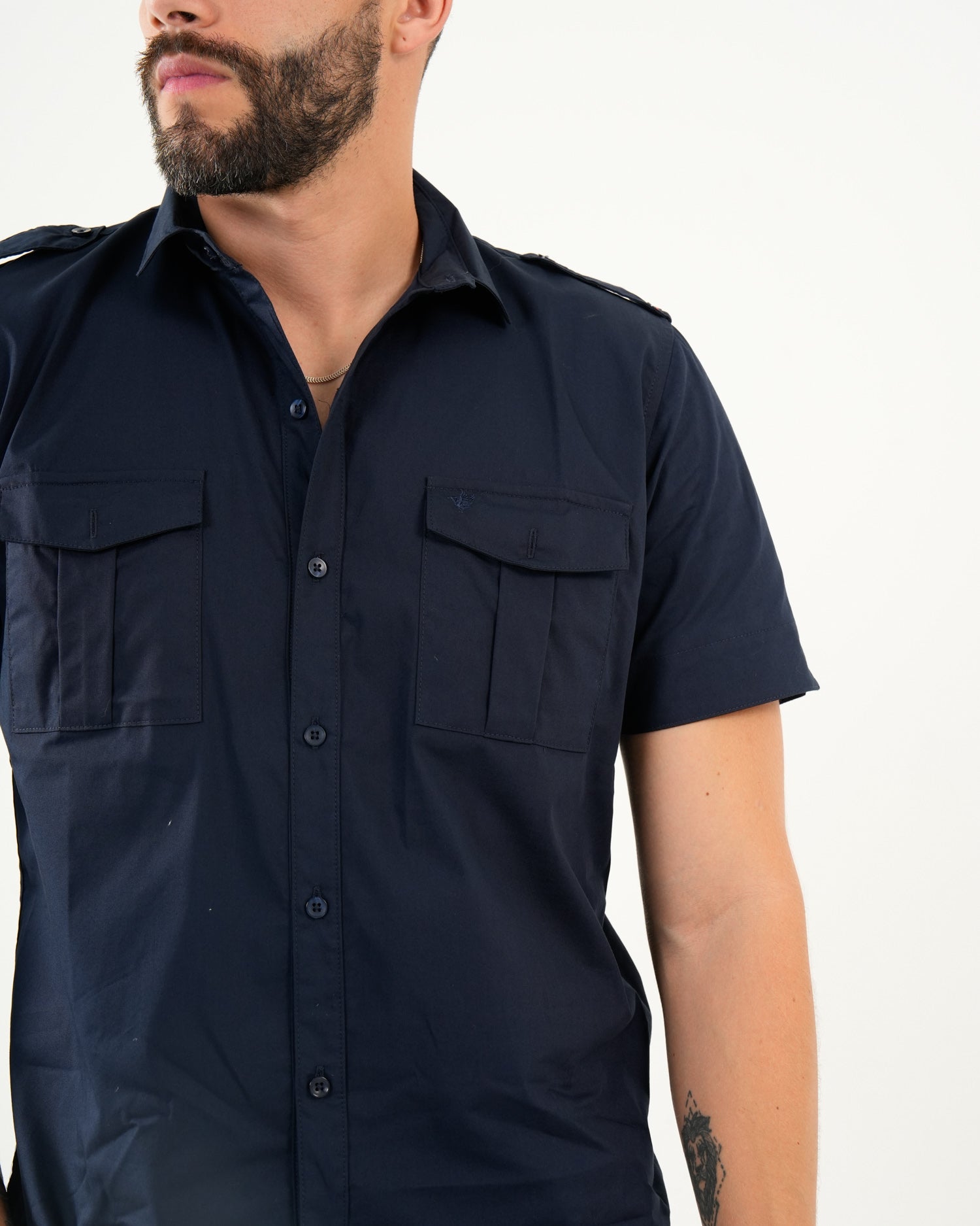 Camisa Masculina Manga Corta | Algodón Premium Azul Marino con Bolsillos