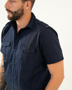 Camisa Masculina Manga Corta | Algodón Premium Azul Marino con Bolsillos