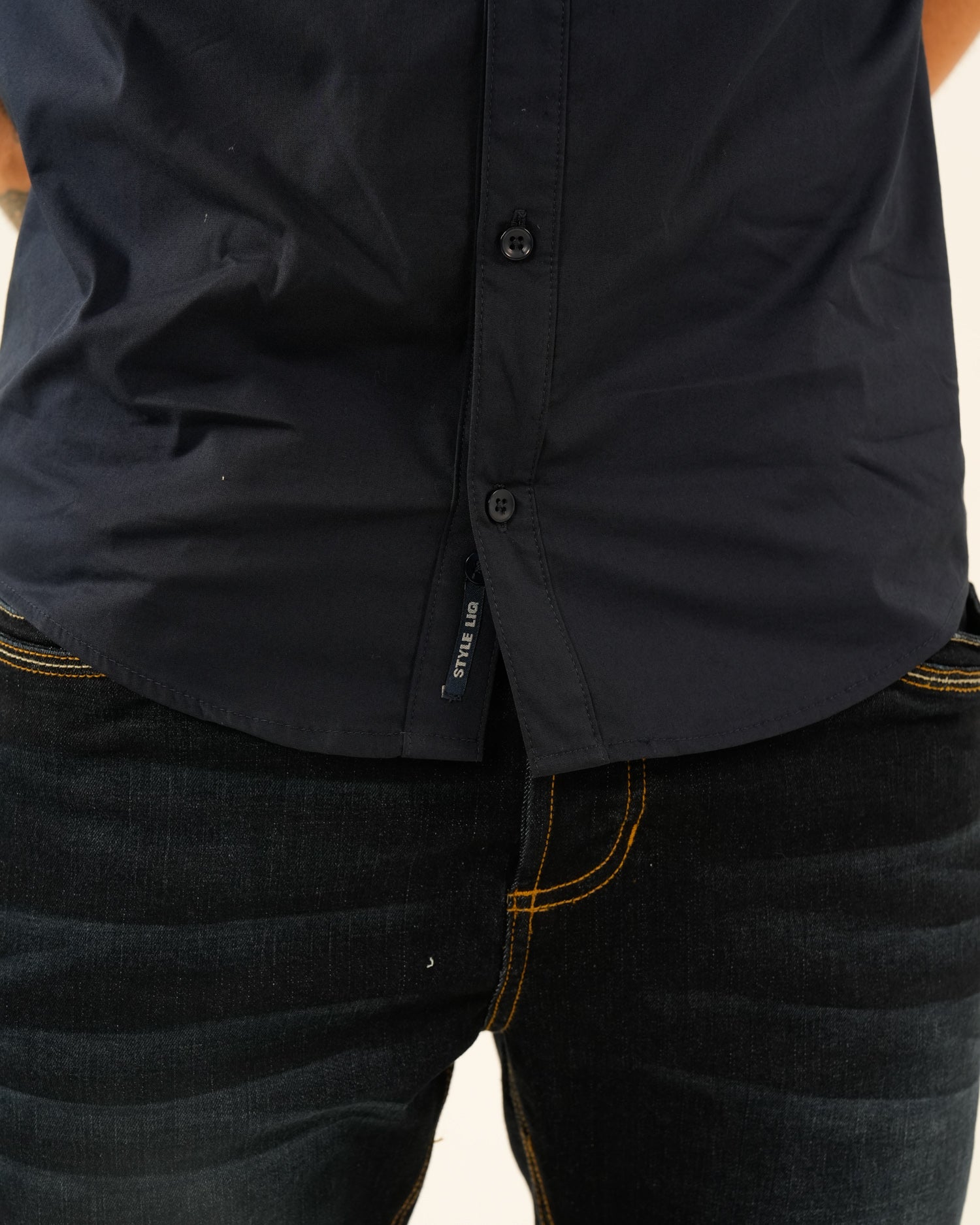 Camisa Masculina Manga Corta | Algodón Premium Azul Marino con Bolsillos