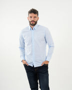 Camisa Masculina Manga Larga | Algodón Premium Azul Claro a Rayas