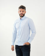 Camisa Masculina Manga Larga | Algodón Premium Azul Claro a Rayas