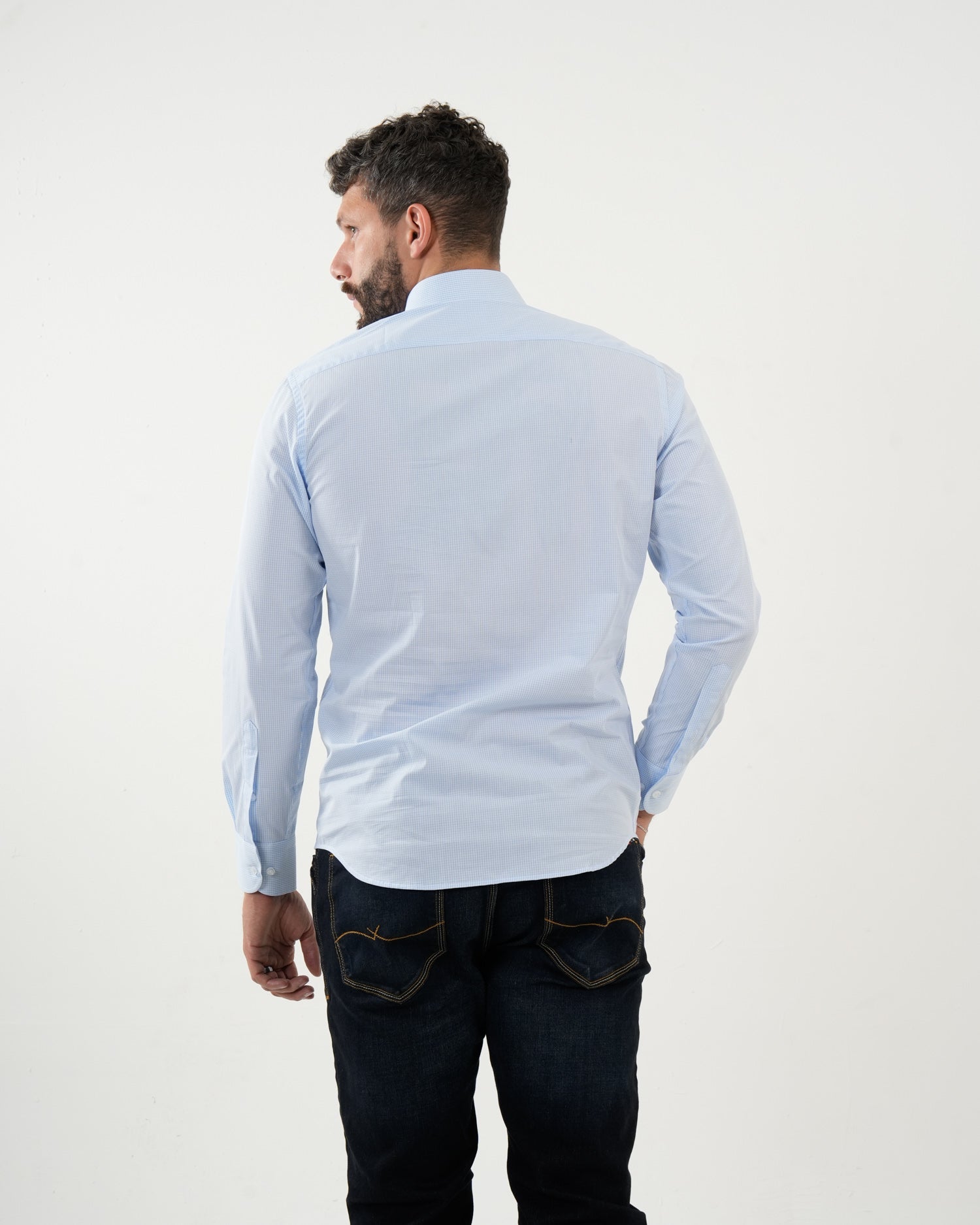 Camisa Masculina Manga Larga | Algodón Premium Azul Claro a Rayas