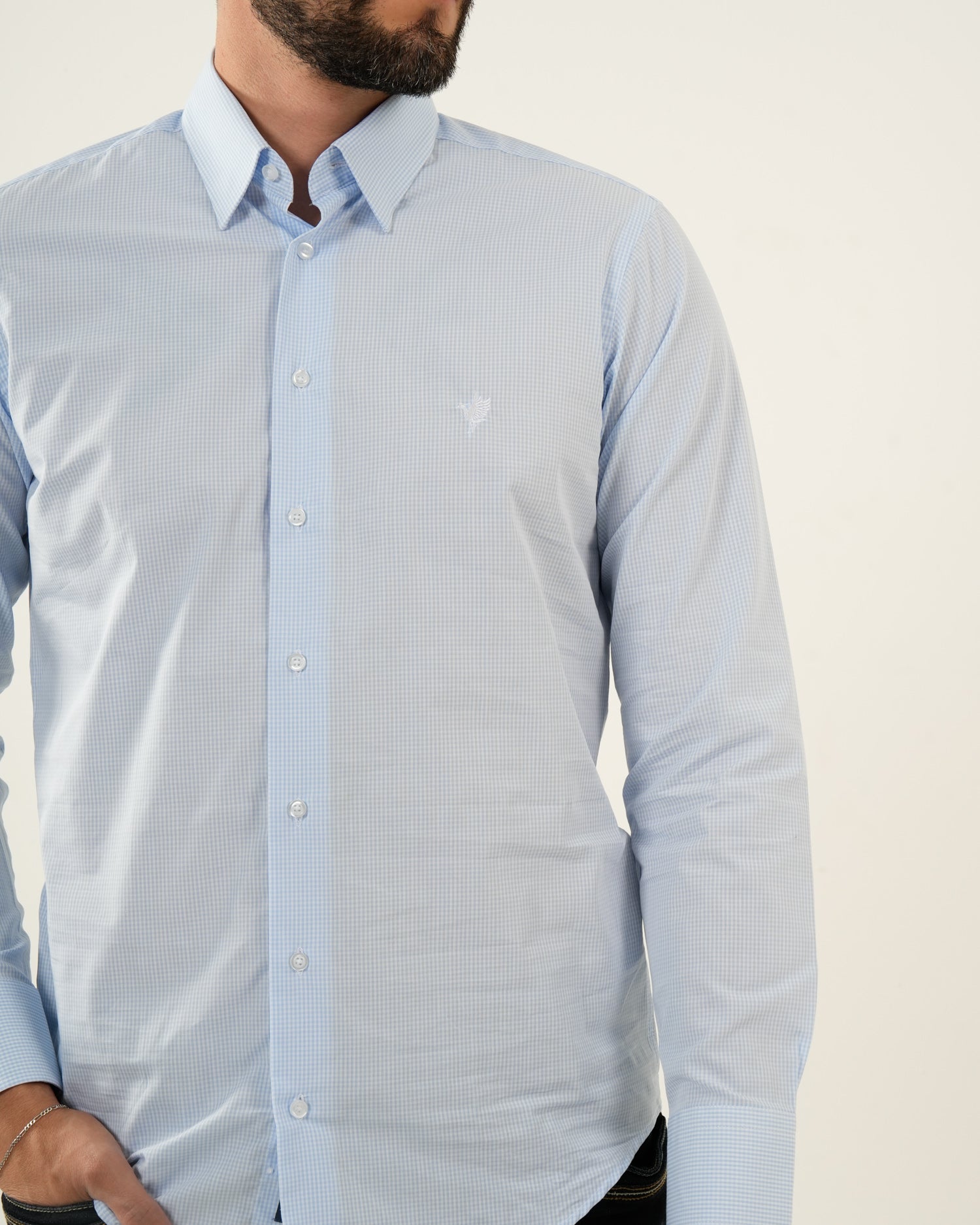 Camisa Masculina Manga Larga | Algodón Premium Azul Claro a Rayas
