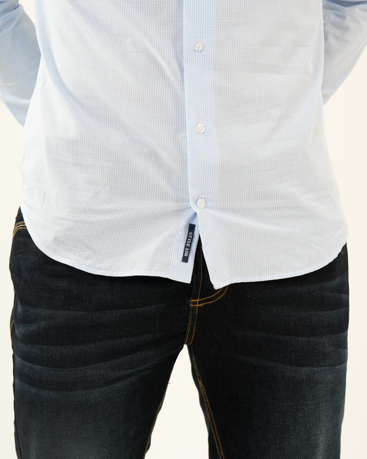 Camisa Masculina Manga Larga | Algodón Premium Azul Claro a Rayas