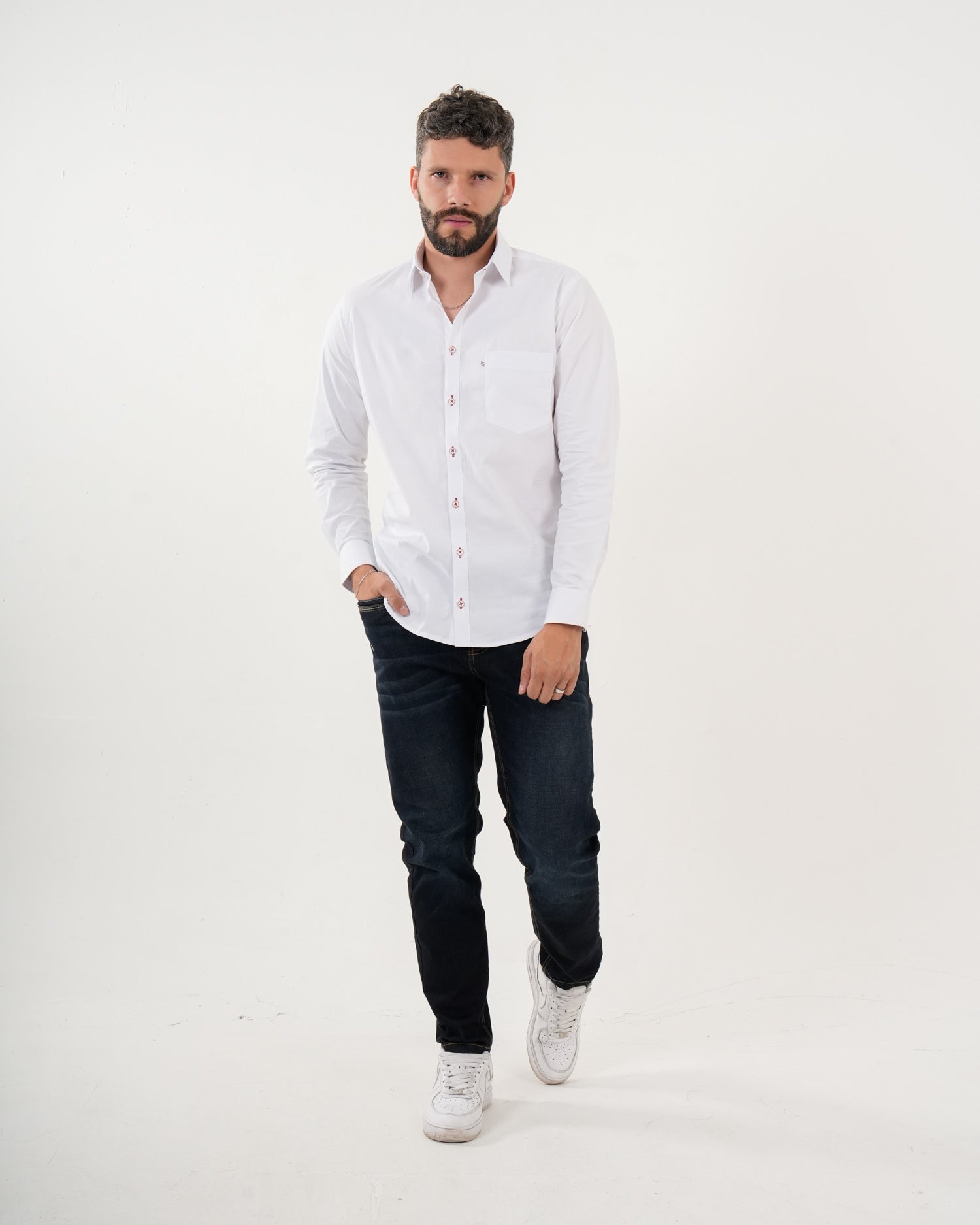 Camisa Masculina Manga Larga | Algodón Premium Blanca Clásica