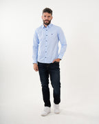 Camisa Masculina Manga Larga | Algodón Premium Azul Claro Texturizado