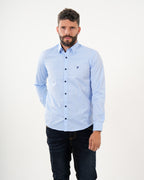 Camisa Masculina Manga Larga | Algodón Premium Azul Claro Texturizado