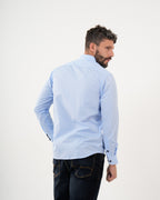 Camisa Masculina Manga Larga | Algodón Premium Azul Claro Texturizado