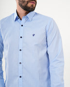 Camisa Masculina Manga Larga | Algodón Premium Azul Claro Texturizado