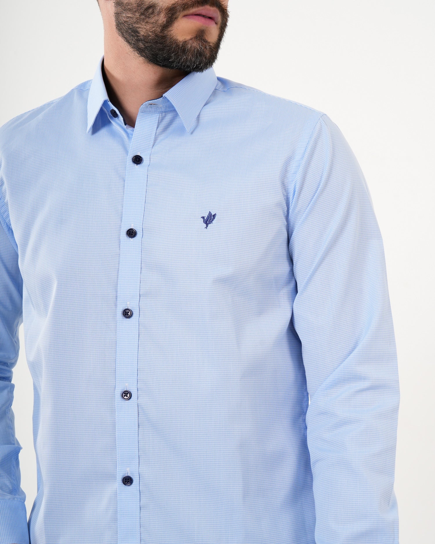 Camisa Masculina Manga Larga | Algodón Premium Azul Claro Texturizado