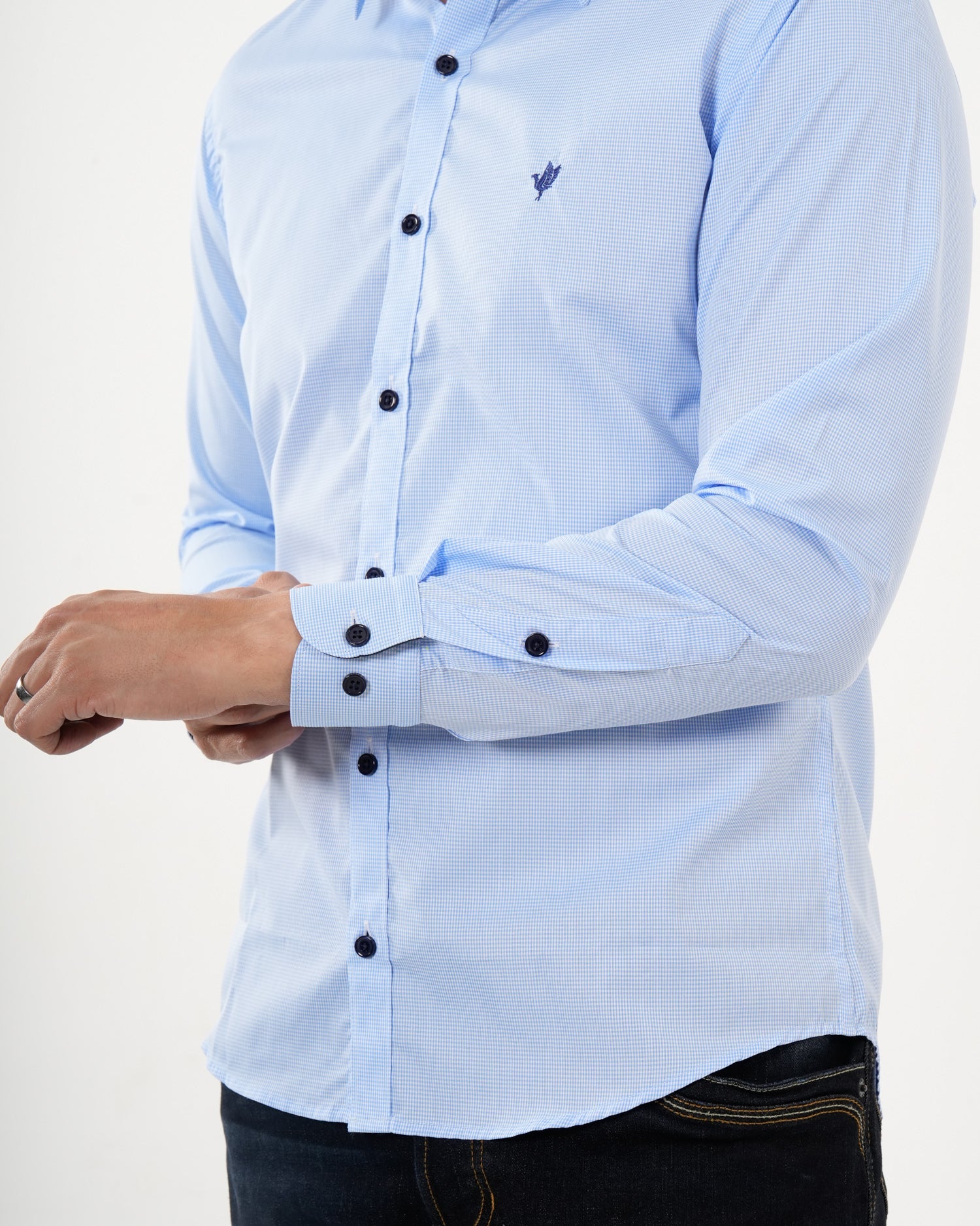 Camisa Masculina Manga Larga | Algodón Premium Azul Claro Texturizado