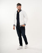 Chaqueta Masculina Deportiva | Algodón Premium Blanca con Ribete Marino