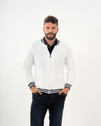 Chaqueta Masculina Deportiva | Algodón Premium Blanca con Ribete Marino